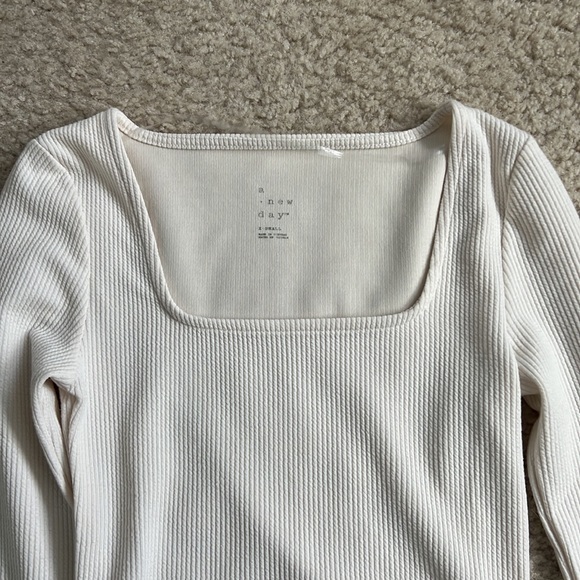 A New Day Cream Ribbed Square Neck Bodysuit - XS - Picture 4 of 4